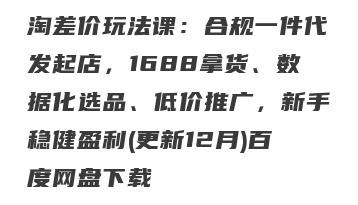 淘差价玩法课：合规一件代发起店，1688拿货、数据化选品、低价推广，新手稳健盈利(更新12月)百度网盘下载