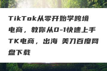TikTok从零开始学跨境电商，教你从0-1快速上手TK电商，出海賺美刀百度网盘下载