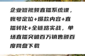 企业短视频直播系统课，账号定位+爆款内容+直播转化+全链路实战，单场直播突破百万销售额百度网盘下载