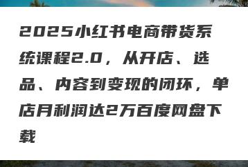 2025小红书电商带货系统课程2.0，从开店、选品、内容到变现的闭环，单店月利润达2万百度网盘下载