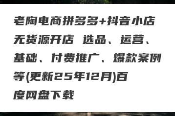 老陶电商拼多多+抖音小店无货源开店 选品、运营、基础、付费推广、爆款案例等(更新25年12月)百度网盘下载
