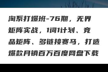 淘系打爆班-76期，无界矩阵实战，1词1计划、竞品矩阵、多链接赛马，打造爆款月销百万百度网盘下载