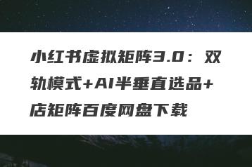 小红书虚拟矩阵3.0：双轨模式+AI半垂直选品+店矩阵百度网盘下载