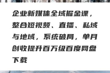 企业新媒体全域掘金课，整合短视频、直播、私域与地域，系统破局，单月创收提升百万级百度网盘下载