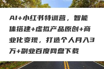 AI+小红书特训营，智能体搭建+虚拟产品原创+商业化变现，打造个人月入3万+副业百度网盘下载
