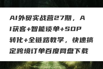 AI外贸实战营27期，AI获客+智能谈单+SOP转化+全链路教学，快速搞定跨境订单百度网盘下载