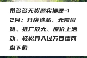 拼多多无货源实操课-12月：开店选品、无需囤货、推广放大、原价上活动，轻松月入过万百度网盘下载
