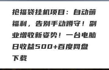 抢福袋挂机项目：自动薅福利，告别手动蹲守！副业增收新姿势！一台电脑日收益500+百度网盘下载