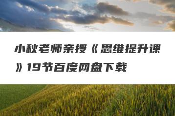 小秋老师亲授《思维提升课》19节百度网盘下载