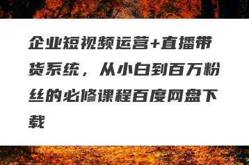 企业短视频运营+直播带货系统，从小白到百万粉丝的必修课程百度网盘下载