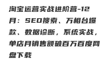 淘宝运营实战进阶营-12月：SEO搜索、万相台爆款、数据诊断，系统实战，单店月销售额破百万百度网盘下载