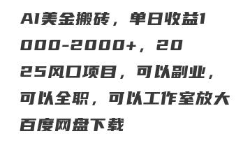 AI美金搬砖，单日收益1000-2000+，2025风口项目，可以副业，可以全职，可以工作室放大百度网盘下载