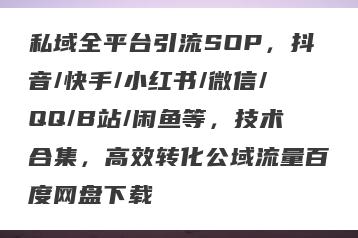 私域全平台引流SOP，抖音/快手/小红书/微信/QQ/B站/闲鱼等，技术合集，高效转化公域流量百度网盘下载