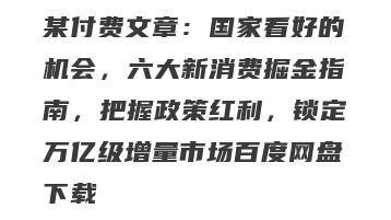 某付费文章：国家看好的机会，六大新消费掘金指南，把握政策红利，锁定万亿级增量市场百度网盘下载