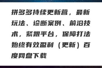拼多多持续更新营，最新玩法、诊断案例、前沿技术，紧跟平台，保障打法始终有效盈利（更新）百度网盘下载