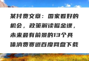 某付费文章：国家看好的机会，政策解读掘金课，未来最有前景的13个具体消费赛道百度网盘下载