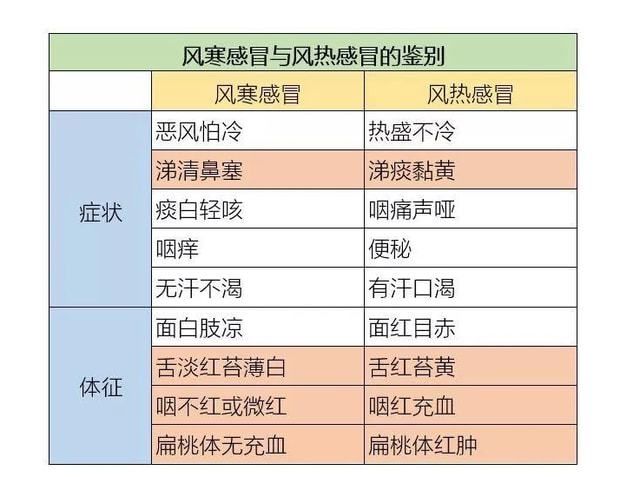 关于风寒与风热的症状的区分的信息