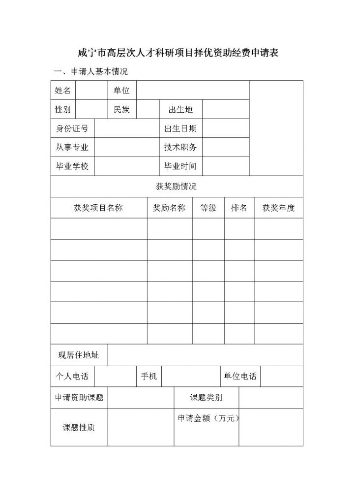 经费申请表(项目经费申请表)