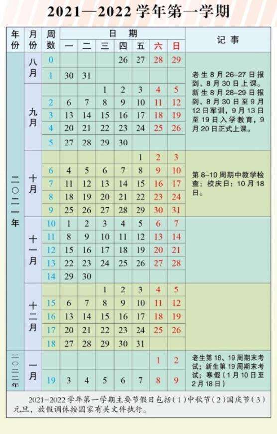 2021年秋季上课时间表(2021年秋季上课天数)