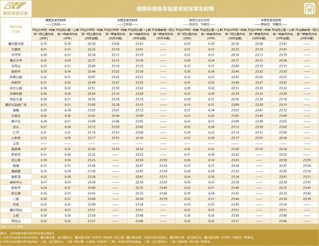 环线运营时间表(重庆环线运营时间调整)